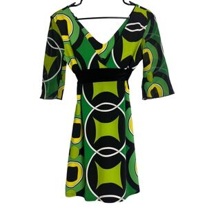 V London Dress Women's Small St. Patrick's Day Geometric 3/4 Sleeve Belted